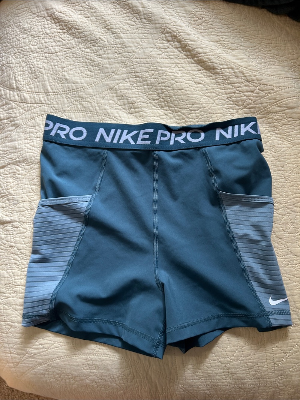 Nike Teal Athletic Shorts with Striped Side Pockets